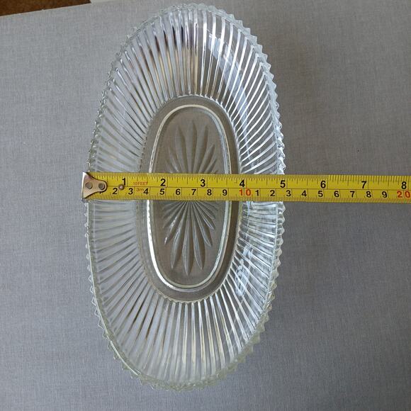 Vintage Clear Glass Oval Serving Dish starburst fan pattern 10" pressed Art Deco - Picture 5 of 6